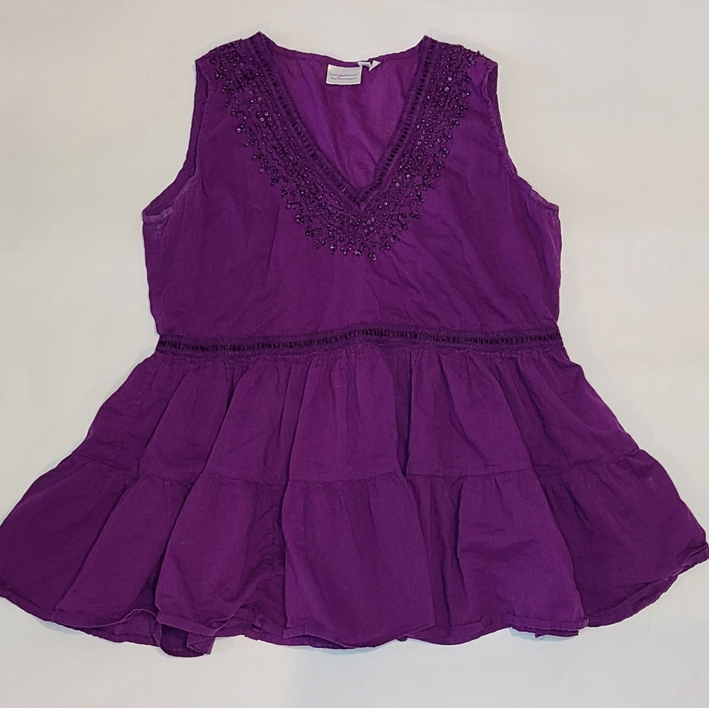 3/$15 Purple, tiered, beaded tank top, sz XXL
